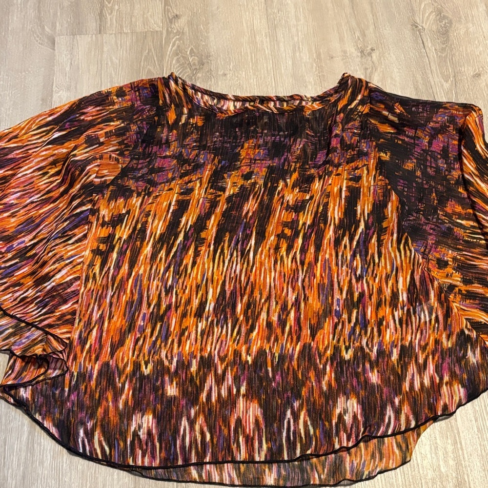 Renee C. Orange and Purple Patterned Blouse